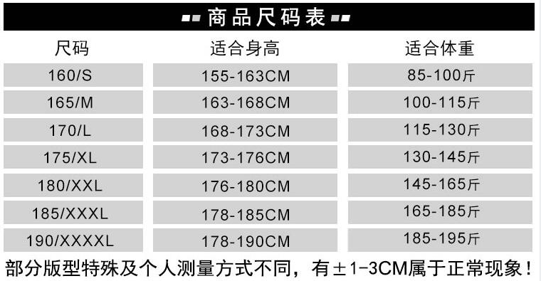 工作服尺寸规格表图片有哪些